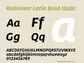 Kohinoor-BoldItalic Version 1.000 Font Sample