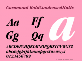 Garamond BoldCondensedItalic Macromedia Fontographer 4.1 1/12/98图片样张