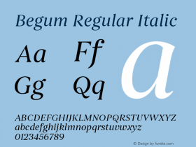 Begum-RegularItalic Version 1.000;PS 001.000;hotconv 1.0.88;makeotf.lib2.5.64775 Font Sample