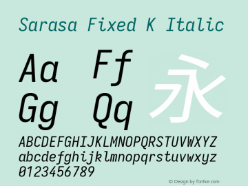 Sarasa Fixed K Italic Version 0.31.1; ttfautohint (v1.8.3) Font Sample