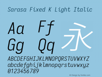 Sarasa Fixed K Light Italic Version 0.31.1; ttfautohint (v1.8.3) Font Sample