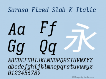 Sarasa Fixed Slab K Italic Version 0.31.1; ttfautohint (v1.8.3)图片样张