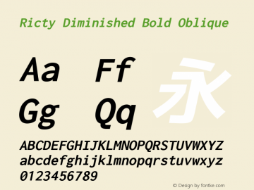 Ricty Diminished Bold Oblique Version 4.1.1.20210121 Font Sample