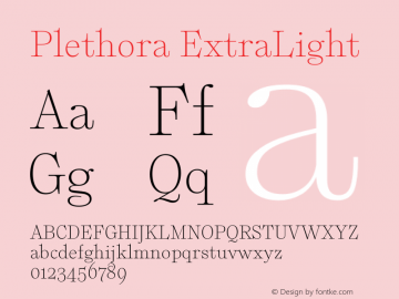 Plethora ExtraLight Version 1.000 Font Sample