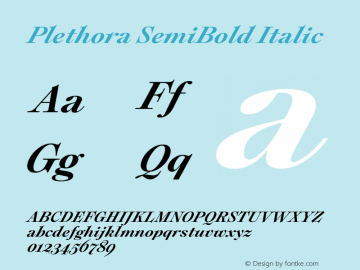 Plethora SemiBold Italic Version 1.000 Font Sample