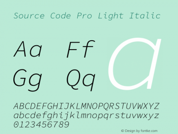 Source Code Pro Light Italic Version 1.052;hotconv 1.0.115;makeotfexe 2.5.65600图片样张