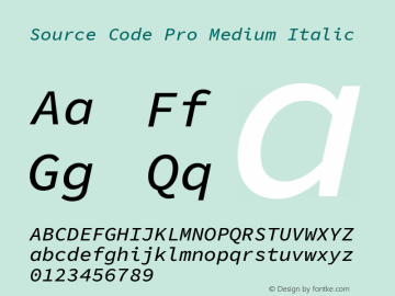 Source Code Pro Medium Italic Version 1.052;hotconv 1.0.115;makeotfexe 2.5.65600 Font Sample