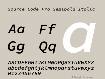 Source Code Pro Semibold Italic Version 1.052;hotconv 1.0.115;makeotfexe 2.5.65600 Font Sample