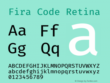 Fira Code Retina Version 4.000 Font Sample