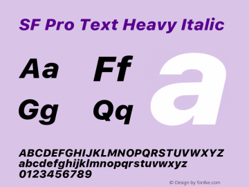 SF Pro Text Heavy Italic Version 03.0d8e1 (Sys-15.0d4e20m7) Font Sample