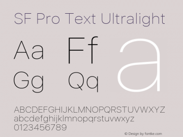 SF Pro Text Ultralight Version 03.0d8e1 (Sys-15.0d4e20m7) Font Sample