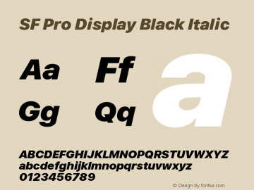 SF Pro Display Black Italic Version 03.0d8e1 (Sys-15.0d4e20m7) Font Sample
