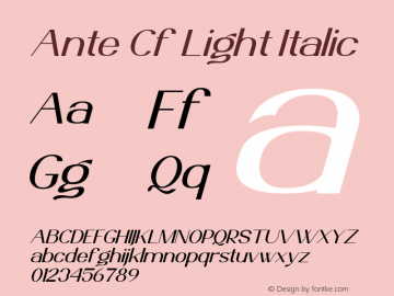 Ante Cf Light Italic Version 1.000 Font Sample