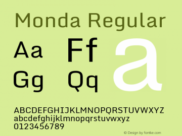 Monda Regular Version 2.100; ttfautohint (v1.8.3) Font Sample