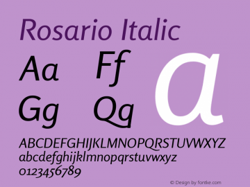 Rosario Italic Version 1.200; ttfautohint (v1.8.3) Font Sample
