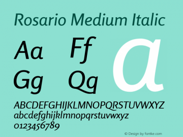 Rosario Medium Italic Version 1.200; ttfautohint (v1.8.3) Font Sample