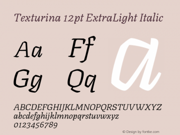 Texturina 12pt ExtraLight Italic Version 1.003 Font Sample
