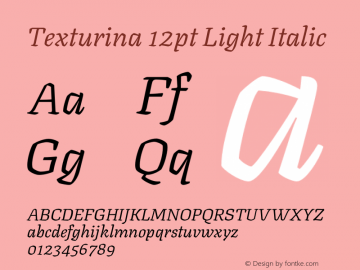Texturina 12pt Light Italic Version 1.003 Font Sample