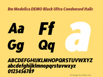 Bw Modelica DEMO Black Ultra Condensed Italic Version 2.000;PS 002.000;hotconv 1.0.88;makeotf.lib2.5.64775图片样张