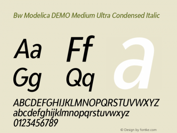 Bw Modelica DEMO Medium Ultra Condensed Italic Version 2.000;PS 002.000;hotconv 1.0.88;makeotf.lib2.5.64775 Font Sample