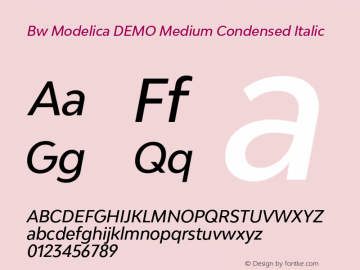 Bw Modelica DEMO Medium Condensed Italic Version 2.000;PS 002.000;hotconv 1.0.88;makeotf.lib2.5.64775 Font Sample