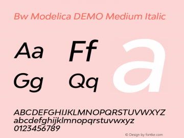 Bw Modelica DEMO Medium Italic Version 2.000;PS 002.000;hotconv 1.0.88;makeotf.lib2.5.64775图片样张