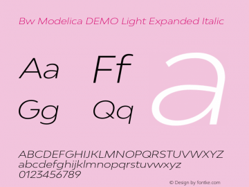 Bw Modelica DEMO Light Expanded Italic Version 2.000;PS 002.000;hotconv 1.0.88;makeotf.lib2.5.64775图片样张