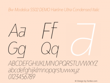 Bw Modelica SS02 DEMO Hairline Ultra Condensed Italic Version 2.000;PS 002.000;hotconv 1.0.88;makeotf.lib2.5.64775图片样张