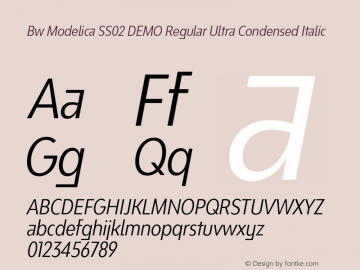 Bw Modelica SS02 DEMO Regular Ultra Condensed Italic Version 2.000;PS 002.000;hotconv 1.0.88;makeotf.lib2.5.64775图片样张