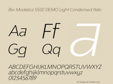 Bw Modelica SS02 DEMO Light Condensed Italic Version 2.000;PS 002.000;hotconv 1.0.88;makeotf.lib2.5.64775 Font Sample