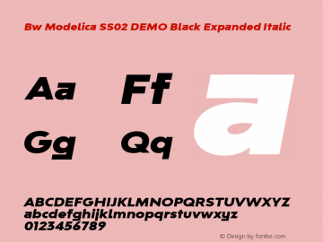 Bw Modelica SS02 DEMO Black Expanded Italic Version 2.000;PS 002.000;hotconv 1.0.88;makeotf.lib2.5.64775 Font Sample