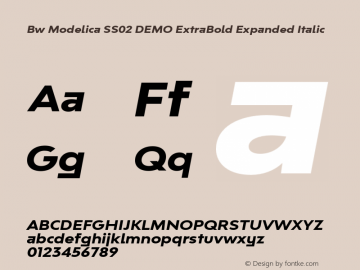 Bw Modelica SS02 DEMO ExtraBold Expanded Italic Version 2.000;PS 002.000;hotconv 1.0.88;makeotf.lib2.5.64775 Font Sample