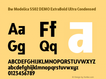 Bw Modelica SS02 DEMO ExtraBold Ultra Condensed Version 2.000;PS 002.000;hotconv 1.0.88;makeotf.lib2.5.64775 Font Sample