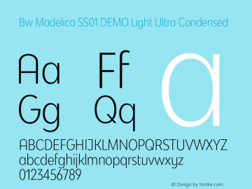 Bw Modelica SS01 DEMO Light Ultra Condensed Version 2.000;PS 002.000;hotconv 1.0.88;makeotf.lib2.5.64775 Font Sample