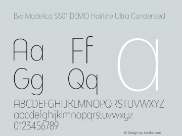 Bw Modelica SS01 DEMO Hairline Ultra Condensed Version 2.000;PS 002.000;hotconv 1.0.88;makeotf.lib2.5.64775 Font Sample