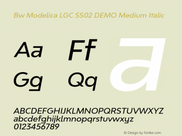 Bw Modelica LGC SS02 DEMO Medium Italic Version 3.000;PS 003.000;hotconv 1.0.88;makeotf.lib2.5.64775 Font Sample