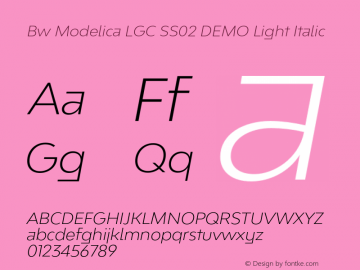 Bw Modelica LGC SS02 DEMO Light Italic Version 3.000;PS 003.000;hotconv 1.0.88;makeotf.lib2.5.64775 Font Sample