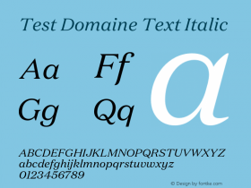 Test Domaine Text Italic Version 1.004;PS 1.1;hotconv 16.6.54;makeotf.lib2.5.65590 Font Sample