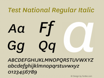 Test National-RegularItalic 2.001 Font Sample