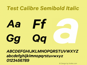 Test Calibre Semibold Italic Version 1.005;PS 001.001;hotconv 16.6.54;makeotf.lib2.5.65590 Font Sample