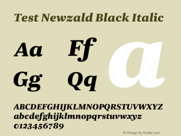 Test Newzald-BlackItalic Version 1.000, initial release Font Sample