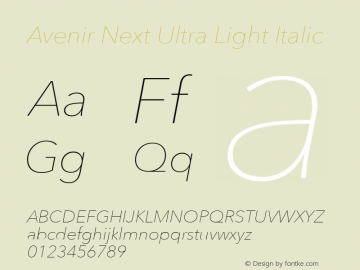 Avenir Next Ultra Light Italic 13.0d1e10 Font Sample