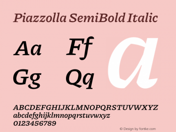 Piazzolla SemiBold Italic Version 2.000 Font Sample