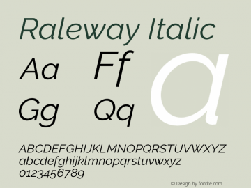 Raleway Italic Version 4.101;RELEASE Font Sample