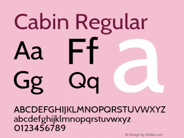 Cabin Regular Version 1.005 Font Sample