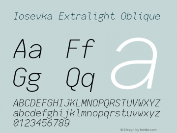 Iosevka Extralight Oblique 1.13.3; ttfautohint (v1.8.1)图片样张