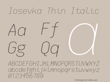 Iosevka Thin Italic 1.13.3; ttfautohint (v1.8.1) Font Sample