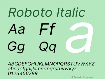 Roboto Italic Version 3.018;git-588b23468 Font Sample