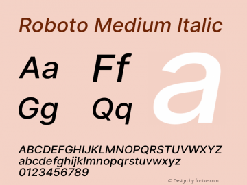Roboto Medium Italic Version 3.018;git-588b23468 Font Sample