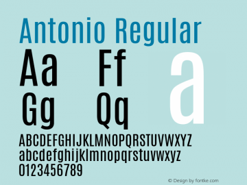 Antonio Regular Version 1 ; ttfautohint (v0.94.20-1c74) -l 8 -r 50 -G 200 -x 0 -w 